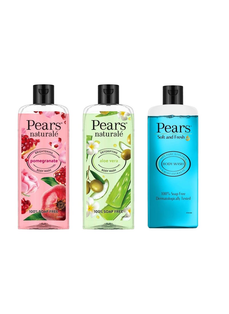 Pears Pears Naturale Detoxifying Aloevera Bodywash 250 ml And Pears Naturale Brightening Pomegranate Bodywash 250ml And Pears Soft Fresh Shower Gel 250ml  - Image 1