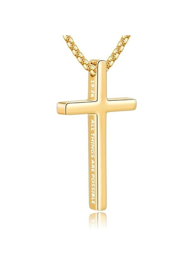 Arabest Cross Necklace for Men, Inspirational Bible Verse Cross Chain for Men, Stainless Steel Box Necklace - Image 1