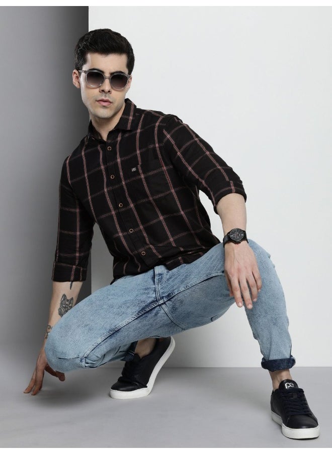 Black Regular Fit Casual Checked Cutaway Collar Full Sleeves Cotton Shirt - pzsku/ZA2D2E7534A4BAE55FA77Z/45/_/1732894432/b1161abb-b1e2-445b-b023-30eee517d8e6