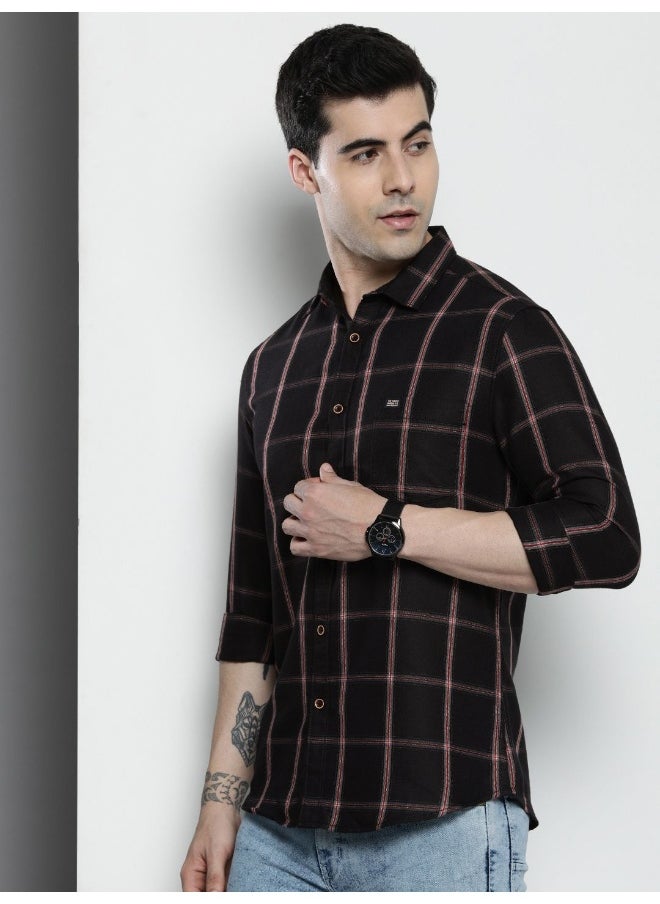 Black Regular Fit Casual Checked Cutaway Collar Full Sleeves Cotton Shirt - pzsku/ZA2D2E7534A4BAE55FA77Z/45/_/1733481247/8279369a-f16f-4280-a926-bf6d33a40c52