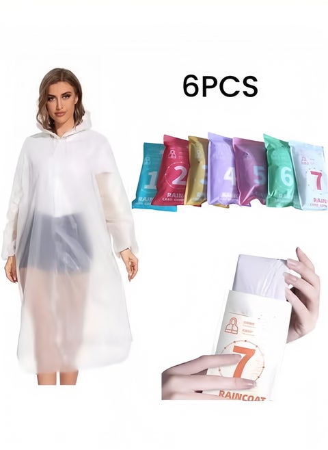 6 pieces of setting a one -time transparent raincoat, a PVC raincoat for men and women, a portable raincoat (random color)