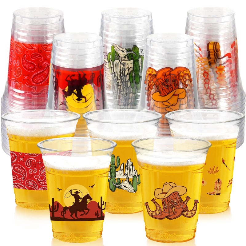 CUPLOOV 50Pcs Western Cowboy Plastic Cups12 OZ Disposable Cowboy Themed Drinking Cups for Western Themed Parties Tailgate EventsChristmas Wedding Birthday Rodeo Party Supplies Decorations Favors - Image 2