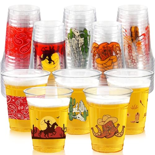 CUPLOOV 50Pcs Western Cowboy Plastic Cups12 OZ Disposable Cowboy Themed Drinking Cups for Western Themed Parties Tailgate EventsChristmas Wedding Birthday Rodeo Party Supplies Decorations Favors - Image 1