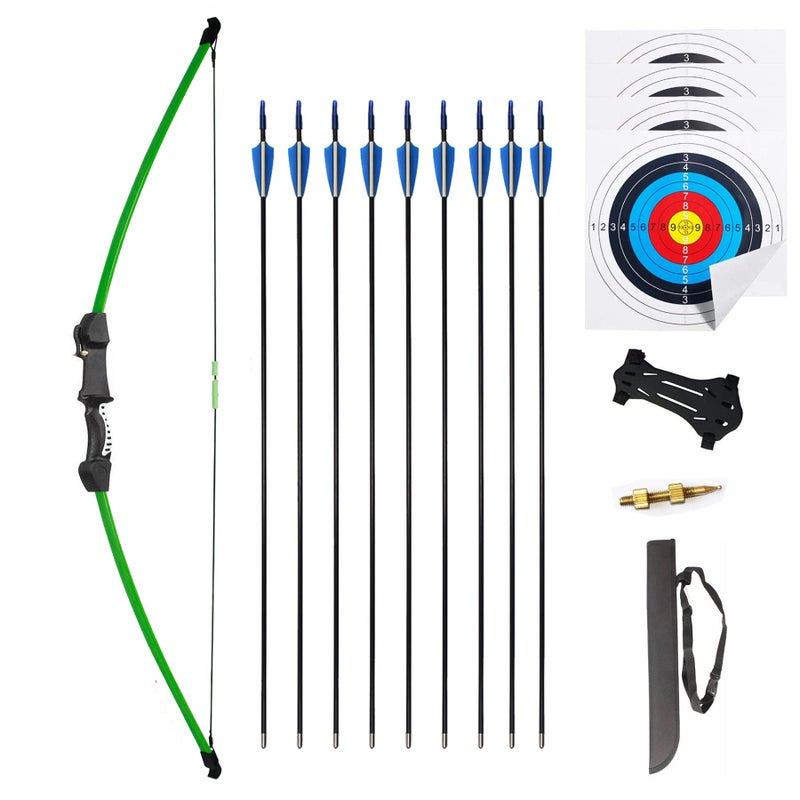 Mxessua 45" Youth Bow and Arrows Set for Kids 8-12 Teens Recurve Archery Beginner Gift Longbow Kit 9 Arrows, 4 Target Face for Backyard Game Age 12-14 14-16 Green - Image 1