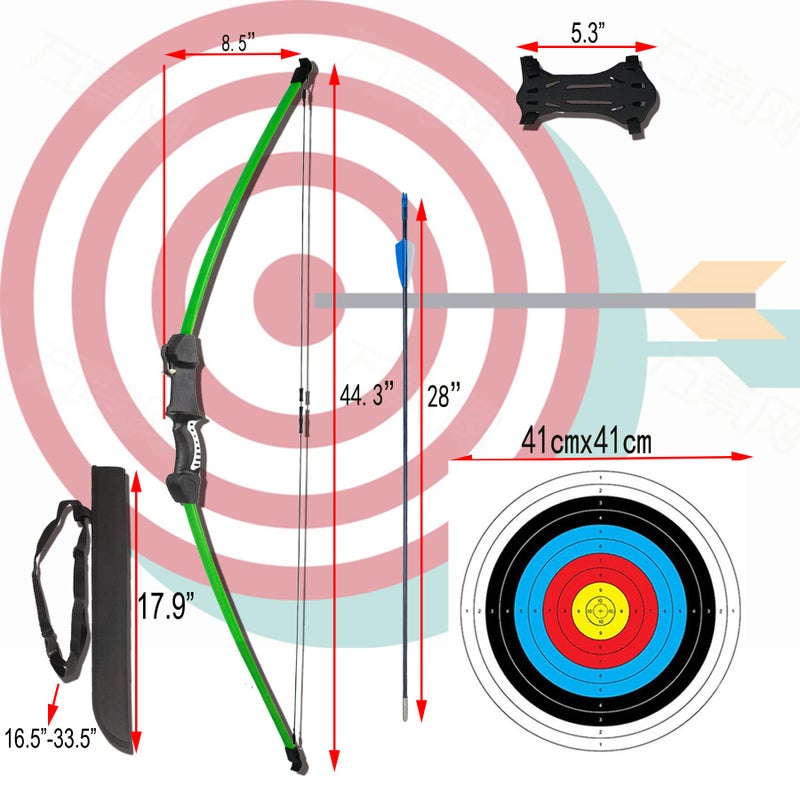 Mxessua 45" Youth Bow and Arrows Set for Kids 8-12 Teens Recurve Archery Beginner Gift Longbow Kit 9 Arrows, 4 Target Face for Backyard Game Age 12-14 14-16 Green - Image 2