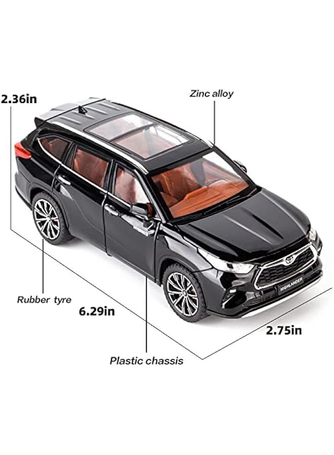 1/24 Highlander Model Car, Zinc Alloy Pull Back Toy car with Sound and Light for Kids Boy Girl Gift(Black) - Image 2