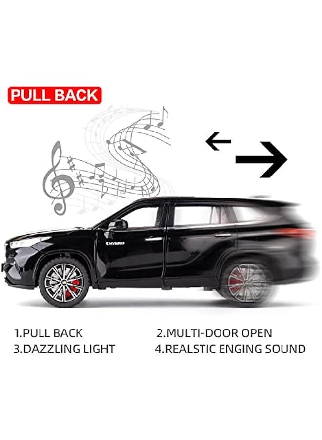 1/24 Highlander Model Car, Zinc Alloy Pull Back Toy car with Sound and Light for Kids Boy Girl Gift(Black) - Image 3