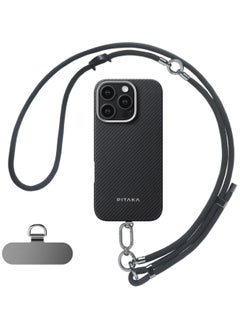 PITAKA pitaka Phone Lanyard, Adjustable Phone Strap with 3 Wearing Styles, Multifuctional Phone Strap Crossbody, Phone Wrist Strap, and Phone Neck Lanyard Compatible with iPhone 16 Pro - Black  - Image 1