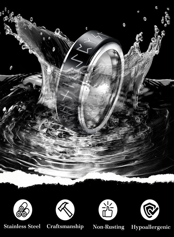 EIELO 12Pcs Mens Stainless Steel Rings Cool Silvery Black Band Ring for Men Women Spinner Chain Fidget Ring Simple Wedding Engagement Ring Set Size9 - Image 2