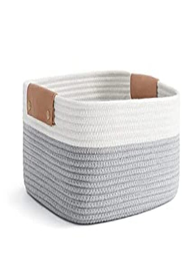 Juteify Natural Jute Storage Gift Basket, Rectangle, Toys Organizer Box Jute Basket Handwoven Eco-Friendly Storage Basket Bins Organizer (12 * 8 * 6 inch), White & Grey
