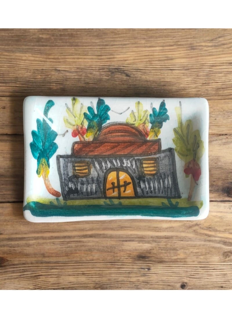 Generic - Pottery and porcelain plate for serving food and decoration, oven and microwave safe, hand-painted (square, length 8 cm, width 11 cm) - Image 1
