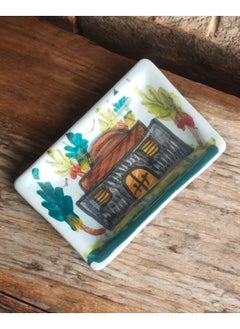 Pottery and porcelain plate for serving food and decoration, oven and microwave safe, hand-painted (square, length 8 cm, width 11 cm)