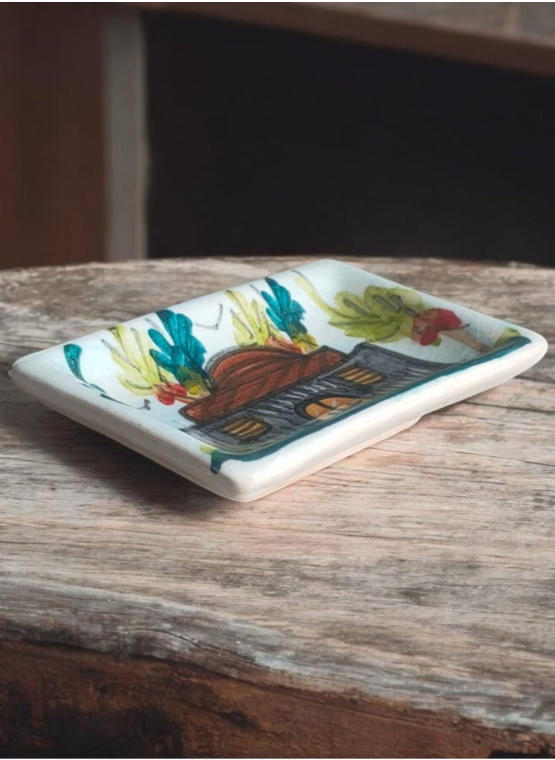 Generic - Pottery and porcelain plate for serving food and decoration, oven and microwave safe, hand-painted (square, length 8 cm, width 11 cm) - Image 1
