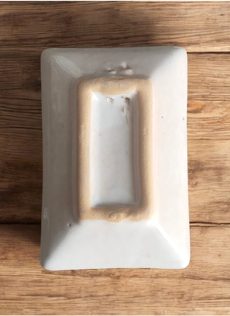 Generic - Pottery and porcelain plate for serving food and decoration, oven and microwave safe, hand-painted (square, length 8 cm, width 11 cm) - Image 1