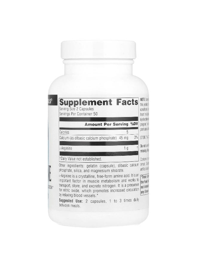 Source Naturals Source Naturals, L-Arginine, Free Form, 1,000 mg, 100 Capsules (500 mg per Capsule)  - Image 2
