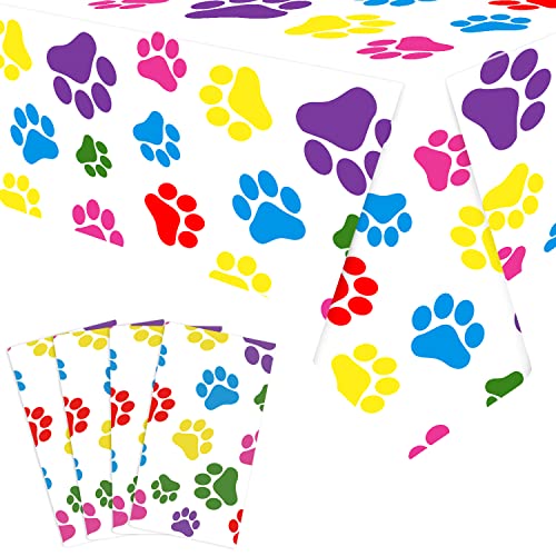 LSJDEER 4 Pack Puppy Dog Pet Paw Print Plastic Tablecloth Table Cover Color Paw Birthday Party Decorations Dog Party Decorations Puppy Party Supplies for Dog Cat Birthday Party 51 Inch x 86 Inch - Image 1