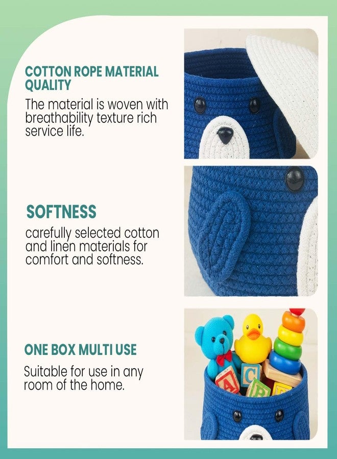 BIANCO Cute Animal Face Rope Storage Basket with Lid for Kids | Premium Royal Blue Cotton Rope Nursery Organizer for Toys, Baby Essentials, Bathroom & Home Décor | Soft & Durable Handcrafted Basket - Image 5