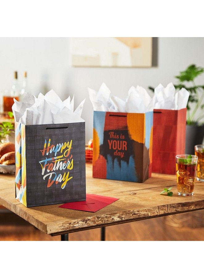 Hallmark Mahogany 11" Large Father'S Day Gift Bag Bundle (3 Bags: "Happy Father'S Day" Patterned Triangles This Is Your Day") Dark Gray Yellow Blue Orange - Image 3