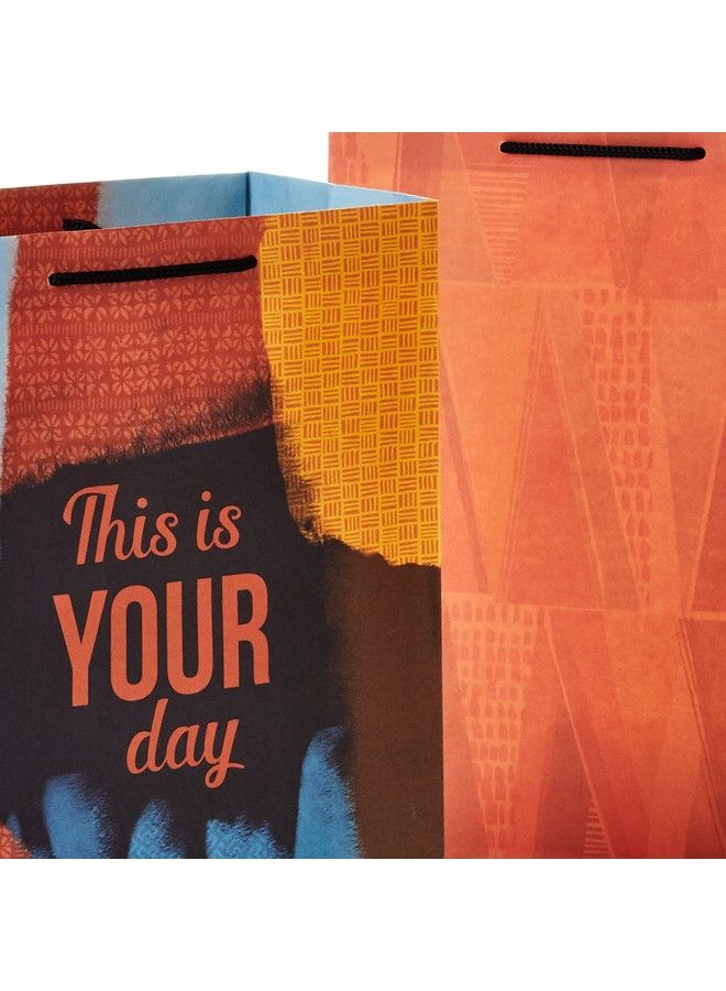 Hallmark Mahogany 11" Large Father'S Day Gift Bag Bundle (3 Bags: "Happy Father'S Day" Patterned Triangles This Is Your Day") Dark Gray Yellow Blue Orange - Image 5