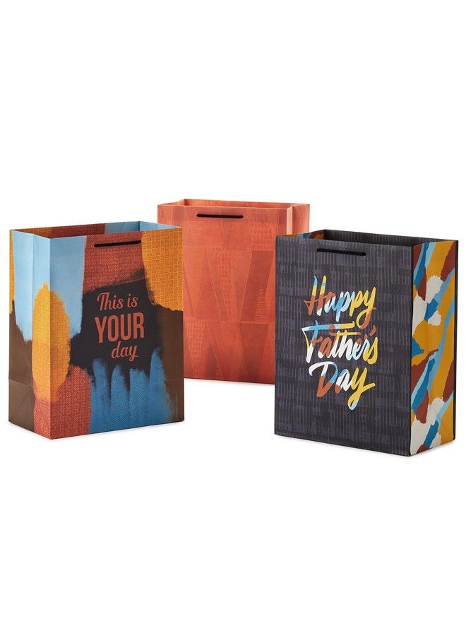 Hallmark Mahogany 11" Large Father'S Day Gift Bag Bundle (3 Bags: "Happy Father'S Day" Patterned Triangles This Is Your Day") Dark Gray Yellow Blue Orange - Image 2