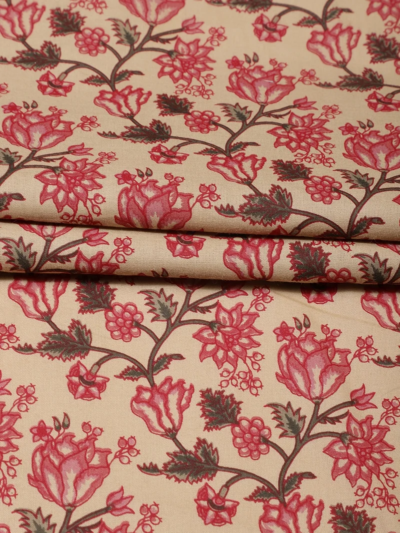 أيه كيه إس Beige Vintage Rose & Berries Fabric