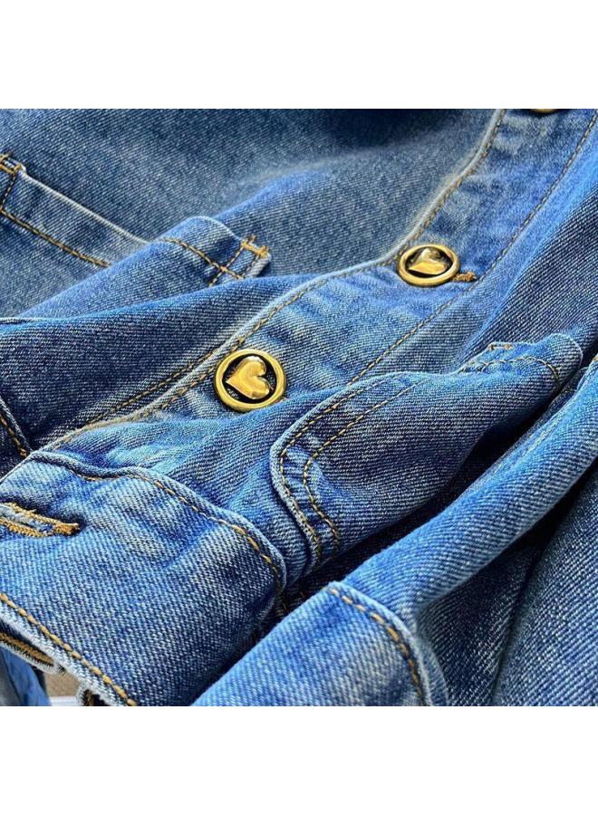 Doll Collar Denim Short Coat For Women 2023 Spring Retro Hong Kong Style Lotus Collar Loose Slimming Jacket Top  - Image 5