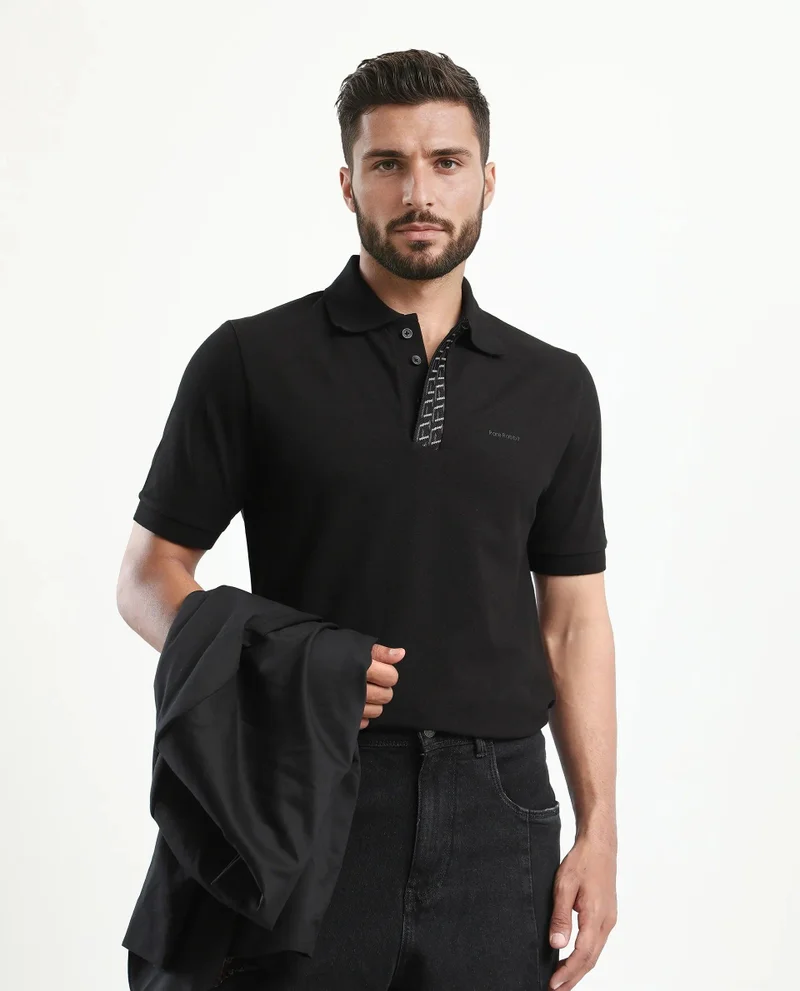 Rare Rabbit Men's Jacquard Placket Solid Cotton Polo