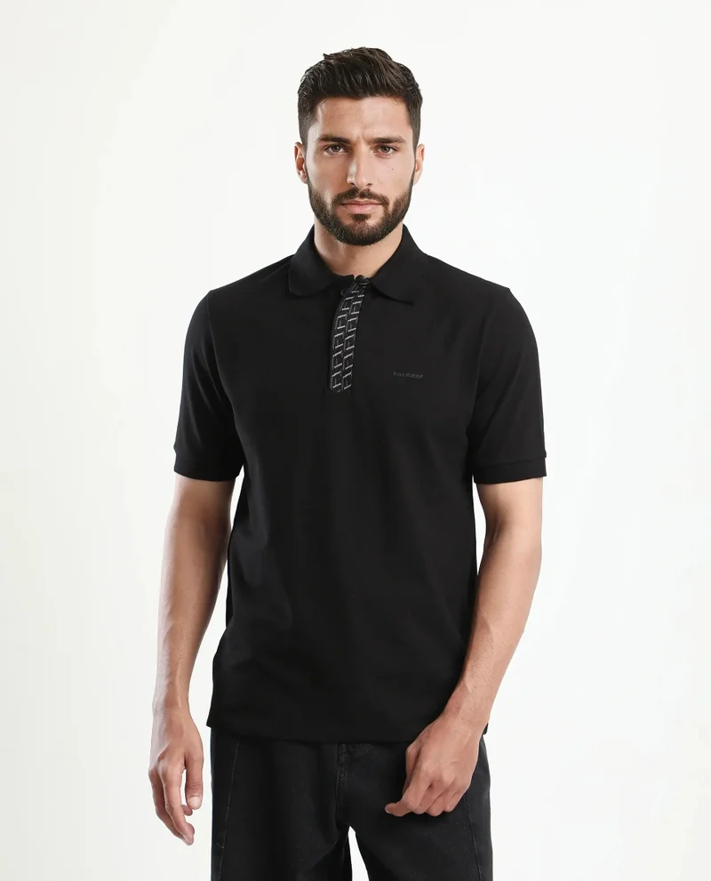 Rare Rabbit Men's Jacquard Placket Solid Cotton Polo