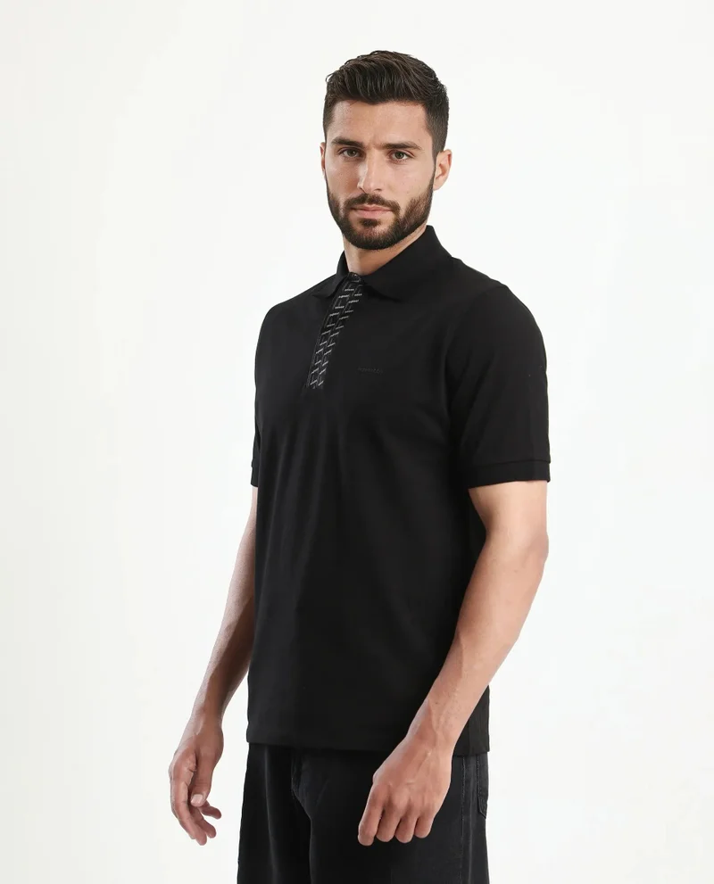 Rare Rabbit Men's Jacquard Placket Solid Cotton Polo