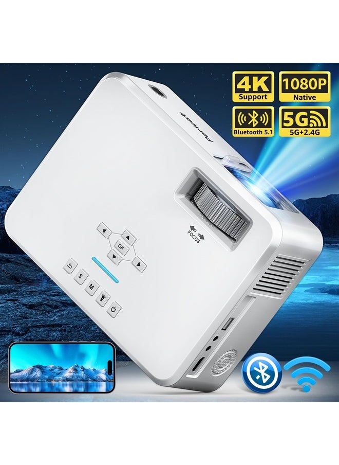 pericat - Projector with WiFi and Bluetooth, 5G WiFi Native 1080P Movie Projector, 9800L 4K Supported Portable Outdoor Projector, Pericat Home Theater Projector Compatible with TV Stick, Phone, Laptop - Image 1