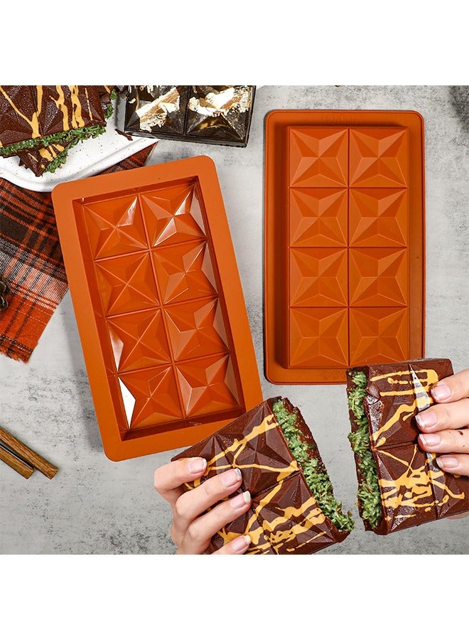 Deep Chocolate Bar Moulds Silicone, 2 Pcs Thick Chocolate Bar Mould, Diamond Large Chocolate Bar Moulds Big Candy Bar Moulds, Big Chocolate Candy Bar Mold for Filling Knafeh Pistachio Chocolate Bar - Image 4