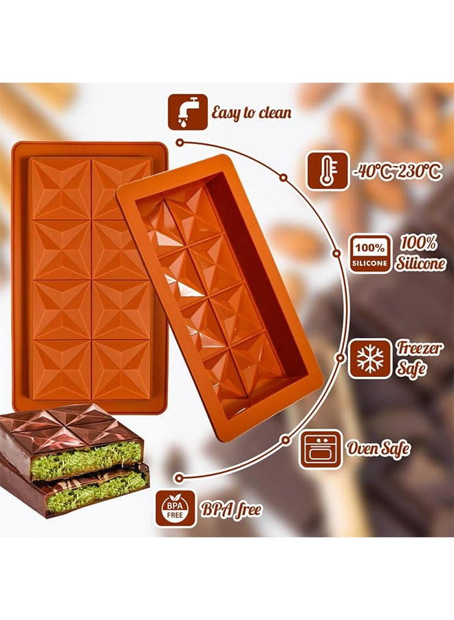 Deep Chocolate Bar Moulds Silicone, 2 Pcs Thick Chocolate Bar Mould, Diamond Large Chocolate Bar Moulds Big Candy Bar Moulds, Big Chocolate Candy Bar Mold for Filling Knafeh Pistachio Chocolate Bar - Image 5