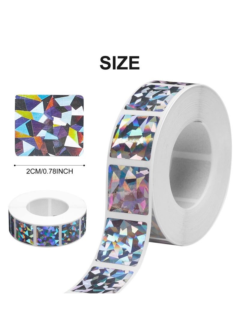 2 Rolls Scratch Offs Sticker Square Silver Hologram Holographic Sticker Glitter Labels DIY Make Your Own Lottery Holographic Ticket Games, 1 x 1 Inch Square (300Pcs/ Roll)