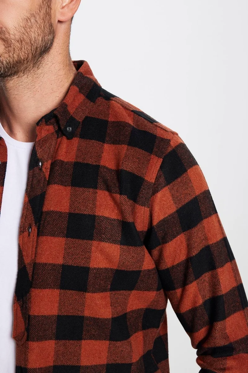 Tudors Men's Slim Fit Slim Fit Lumberjack Button-down Collar Checkered Winter Shirt