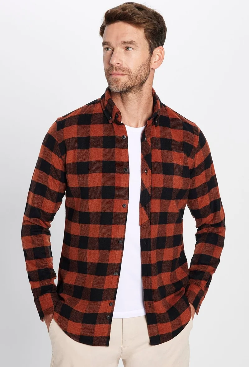 Tudors Men's Slim Fit Slim Fit Lumberjack Button-down Collar Checkered Winter Shirt