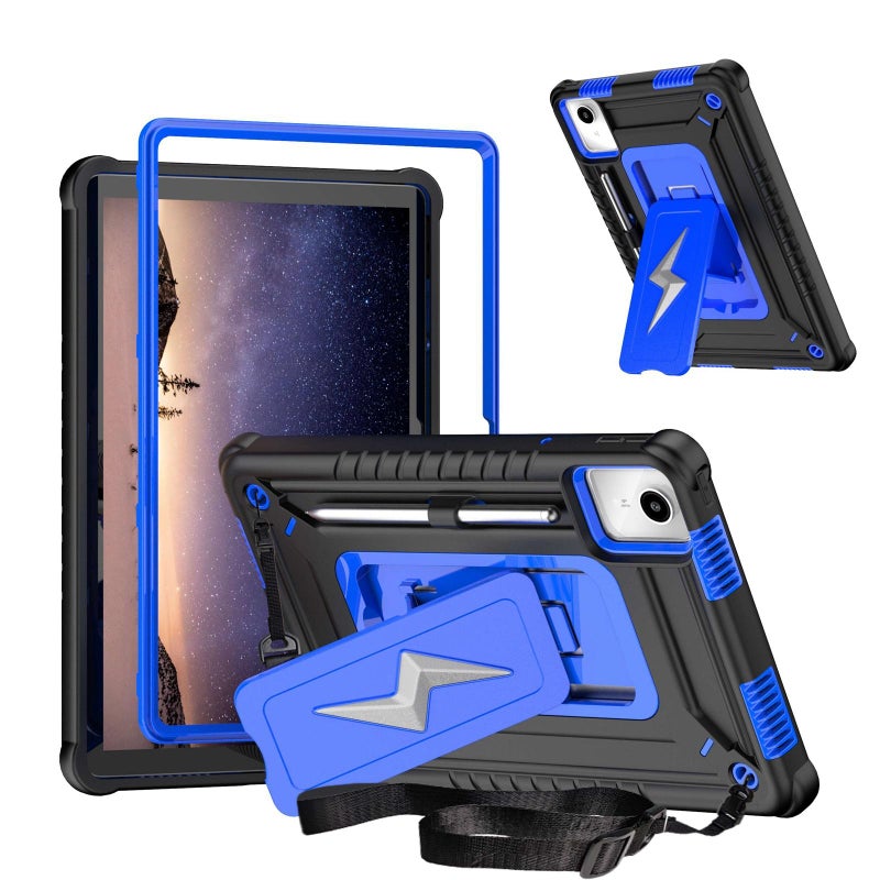 erorex For Lenovo Tab M11 / Xiaoxin Pad 11 2024 Armor Bolt Shape Holder Silicone Hybrid Pc Tablet Case(Black Blue) - Image 1