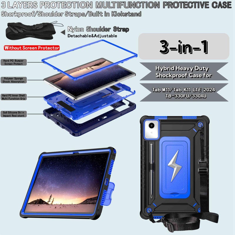 erorex For Lenovo Tab M11 / Xiaoxin Pad 11 2024 Armor Bolt Shape Holder Silicone Hybrid Pc Tablet Case(Black Blue) - Image 3
