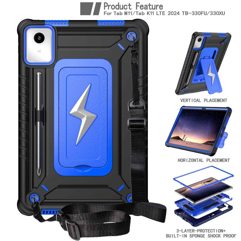 erorex For Lenovo Tab M11 / Xiaoxin Pad 11 2024 Armor Bolt Shape Holder Silicone Hybrid Pc Tablet Case(Black Blue) - Image 2