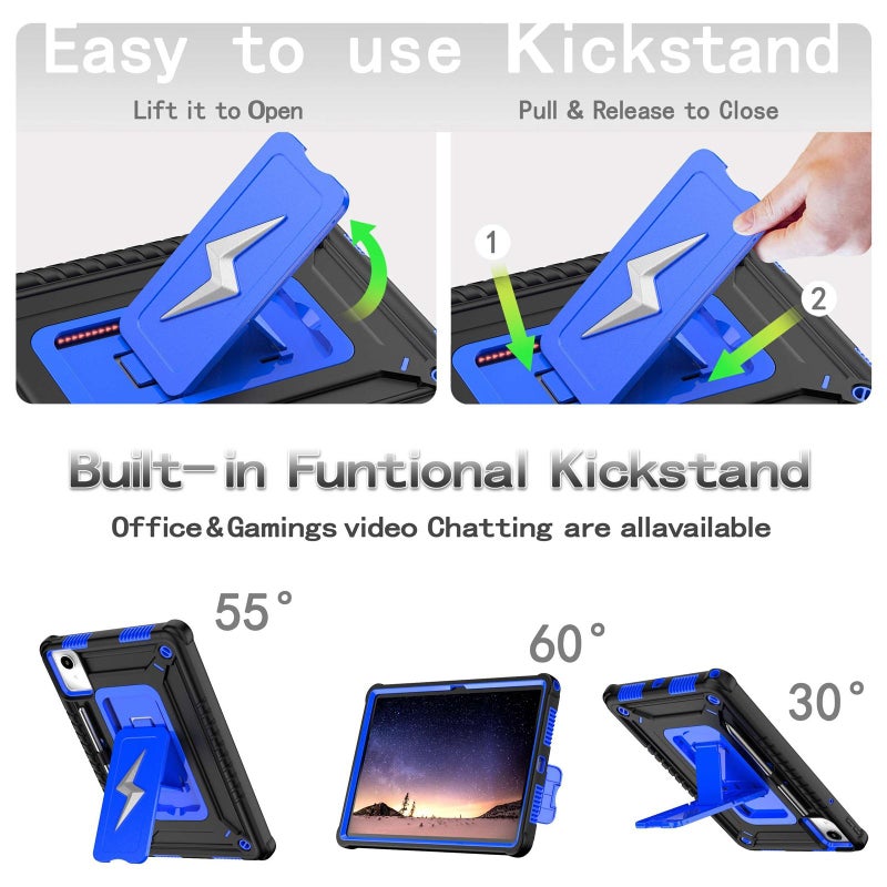 erorex For Lenovo Tab M11 / Xiaoxin Pad 11 2024 Armor Bolt Shape Holder Silicone Hybrid Pc Tablet Case(Black Blue) - Image 4