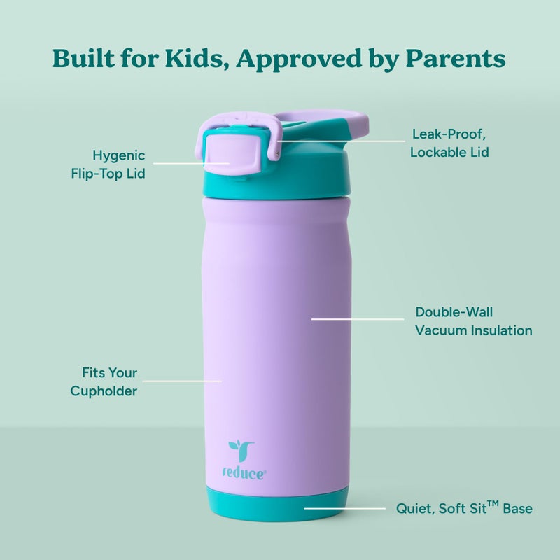 Reduce Hydrate Pro Kids 14oz Stainless Steel Insulated Water Bottle w/Straw â€“ Spill Proof Tumbler for Kids â€“ 30 Hour Cold Retention â€“ Dishwasher Safe Leak-Proof Design - Mermaid Purple - Image 3