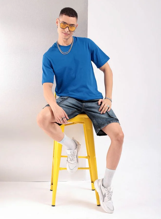 The Indian Garage Co Men Slim Fit Solid Round Neck Tshirt