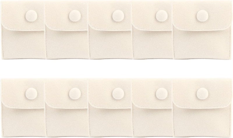 Hsiwto Pack of 10 Velvet Jewelry Pouch Storage Bags Portable Jewelry Gift Bag With Snap Button, Small Cream - Image 1