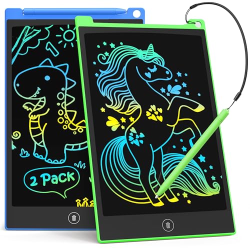 TECJOE LCD Writing Tablet 85 Inch 2 Pack Colorful Doodle Board Drawing Tablet for Kids Kids Travel Games Activity Learning Toys Birthday Gifts for 3 4 5 6 Year Old Boys and Girls Blue Green - Image 1