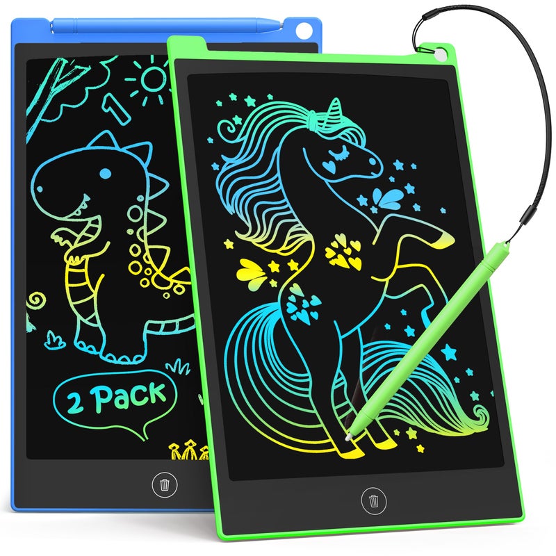 TECJOE LCD Writing Tablet 85 Inch 2 Pack Colorful Doodle Board Drawing Tablet for Kids Kids Travel Games Activity Learning Toys Birthday Gifts for 3 4 5 6 Year Old Boys and Girls Blue Green - Image 2