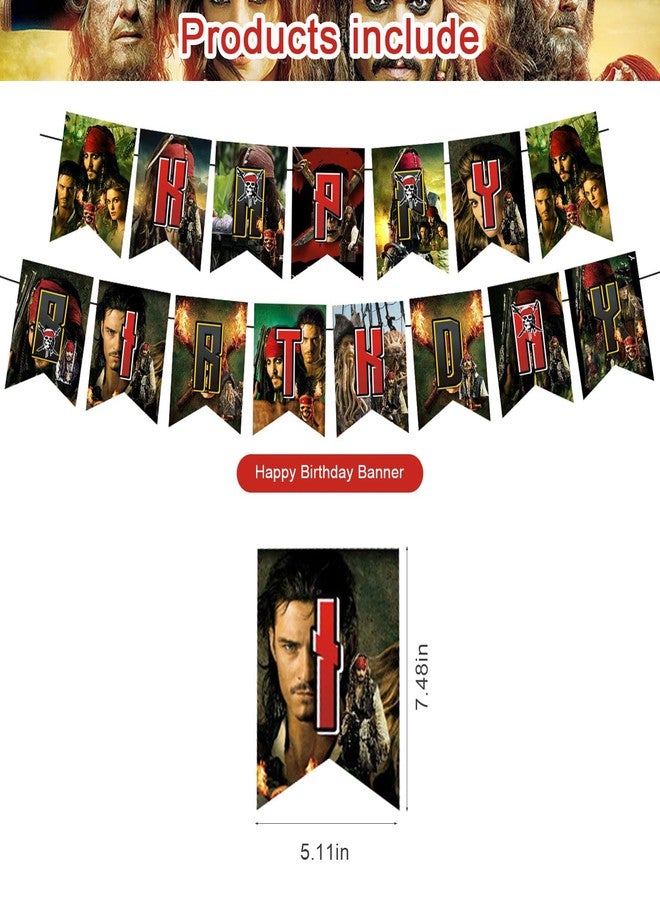 PINUO Pirates of the Caribbean Birthday Party Decorations, Pirates Balloons, Banner, Cake Topper, Cupcake Toppers, Red, 31 Count - Image 2