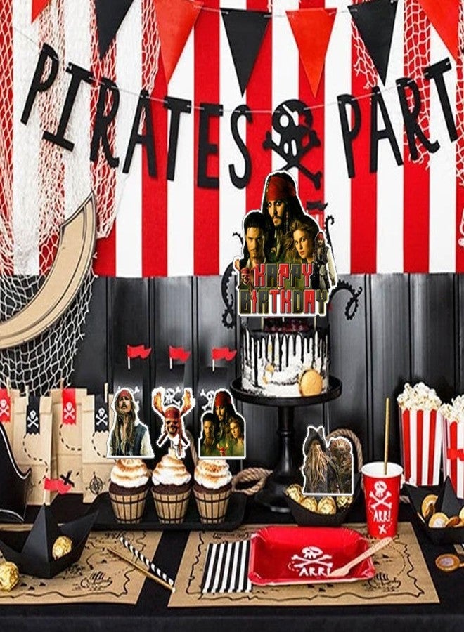 PINUO Pirates of the Caribbean Birthday Party Decorations, Pirates Balloons, Banner, Cake Topper, Cupcake Toppers, Red, 31 Count - Image 4