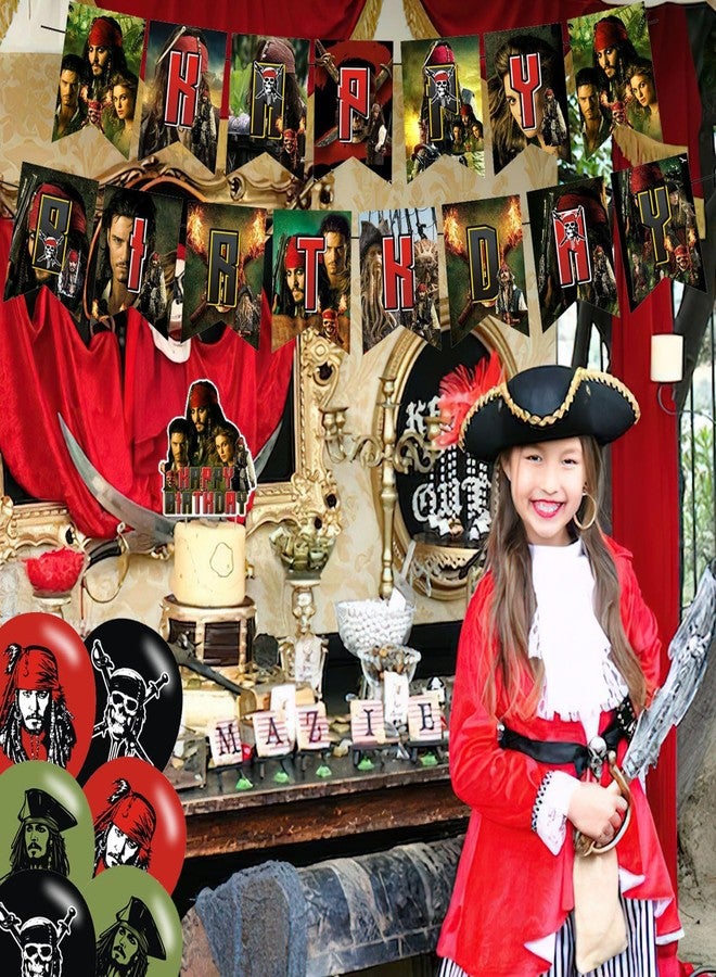 PINUO Pirates of the Caribbean Birthday Party Decorations, Pirates Balloons, Banner, Cake Topper, Cupcake Toppers, Red, 31 Count - Image 5