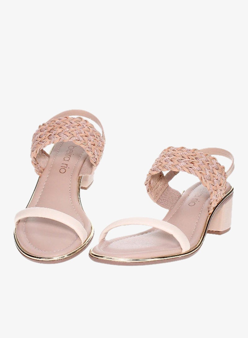 Beira Rio Ladies Mid Heel Sandals Beige | Made In Brazil - Image 4