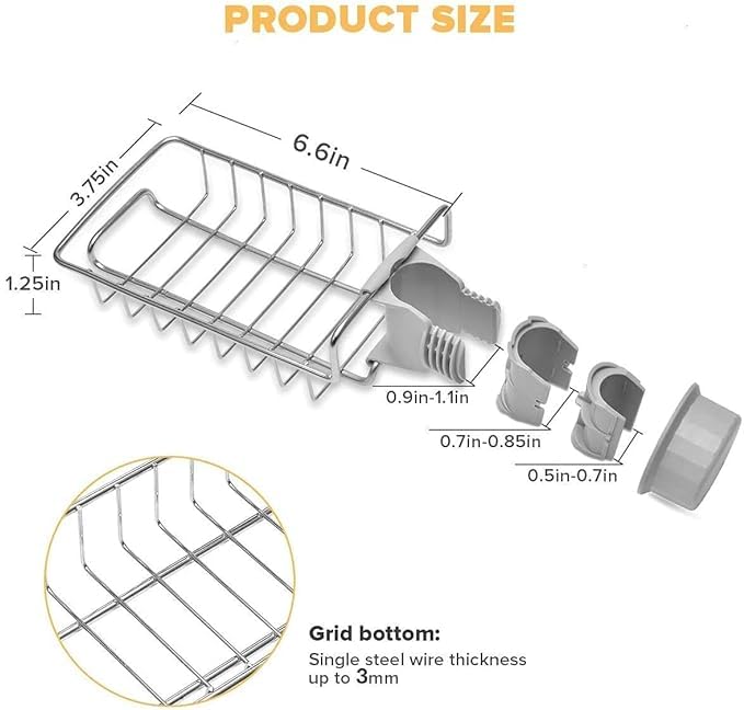 BKQPTL Stainless Steel Kitchen Sink Faucet Sponge Holder Caddy Organizer Over,Detachable no Suction Cup Bathroom soap Holder,Heavy Duty Thickening Hanging Drain Rack for scrubbers, soap, Bathroom - Image 2