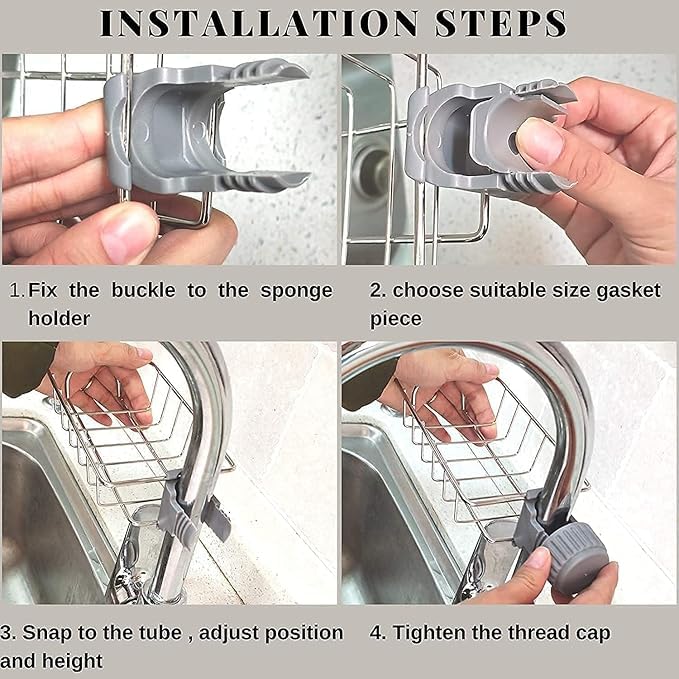 BKQPTL Stainless Steel Kitchen Sink Faucet Sponge Holder Caddy Organizer Over,Detachable no Suction Cup Bathroom soap Holder,Heavy Duty Thickening Hanging Drain Rack for scrubbers, soap, Bathroom - Image 3